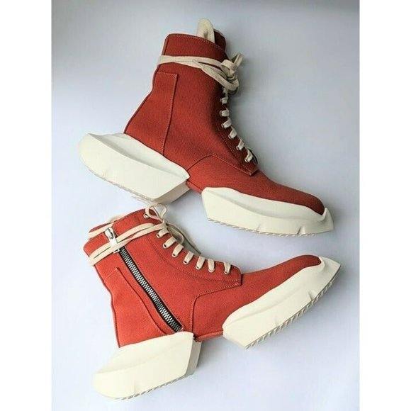 DRKSHDW Rick Owens Men's Army High Top Sneakers Orange Size 44 EU (MSRP $740) - Picture 7 of 10